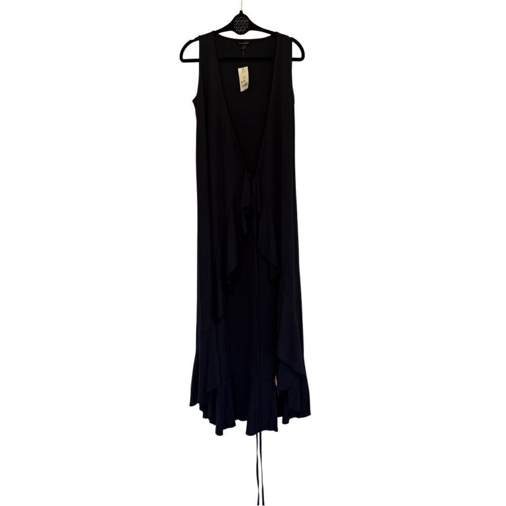 NWT Banana Republic Womens Navy Ruffle Hem Tie Front Cardigan Duster Vest XS